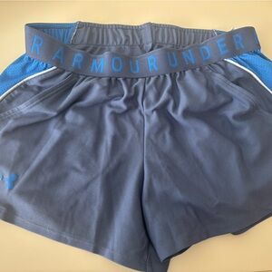 Under Armour Gray and Blue Athletic Shorts Lightweight Elastic Waist